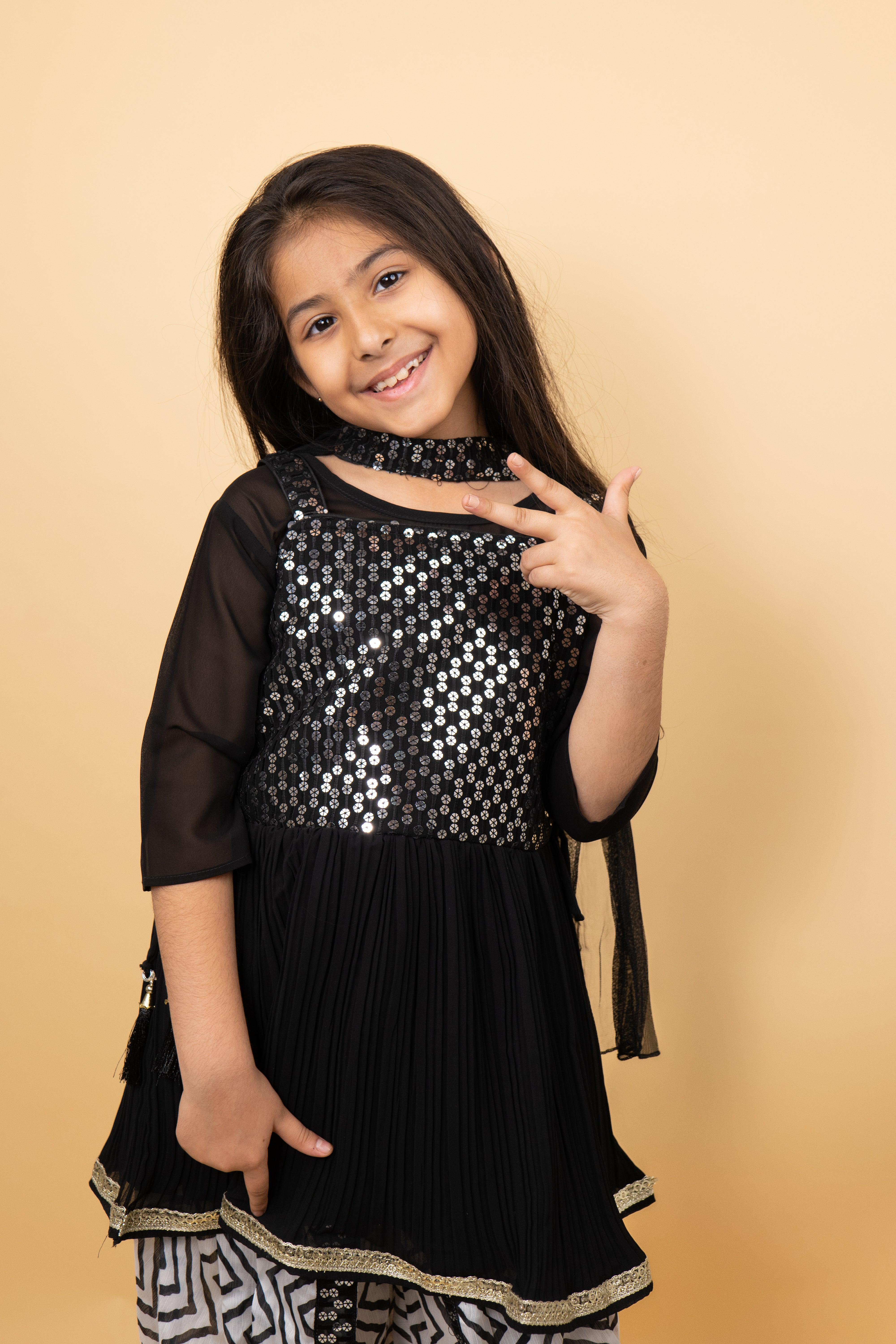 Royal Black Dhoti Set For Girls