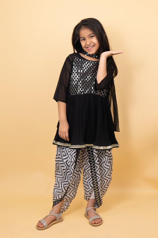 Royal Black Dhoti Set For Girls