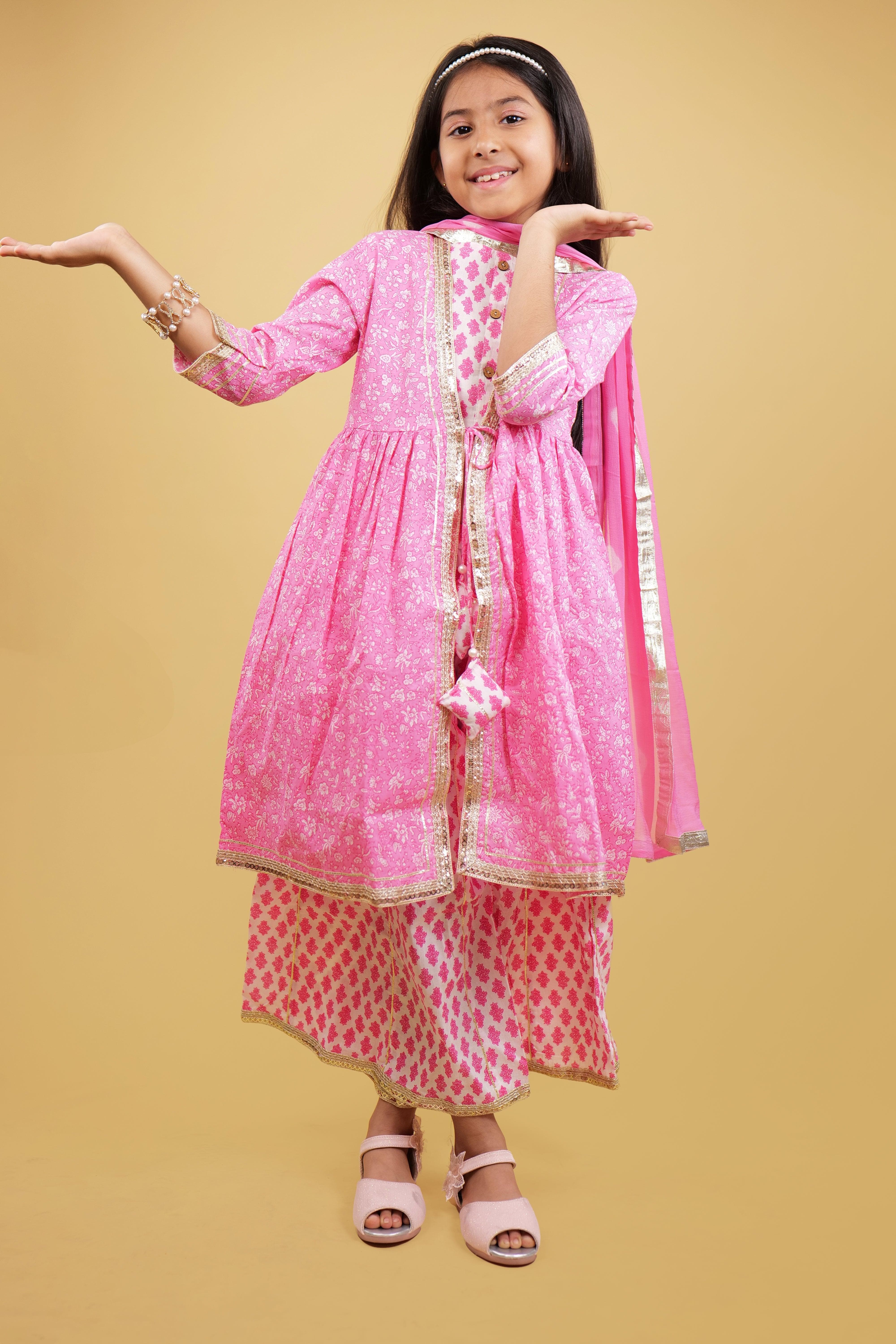 Printed Pink Girls Sharara Set