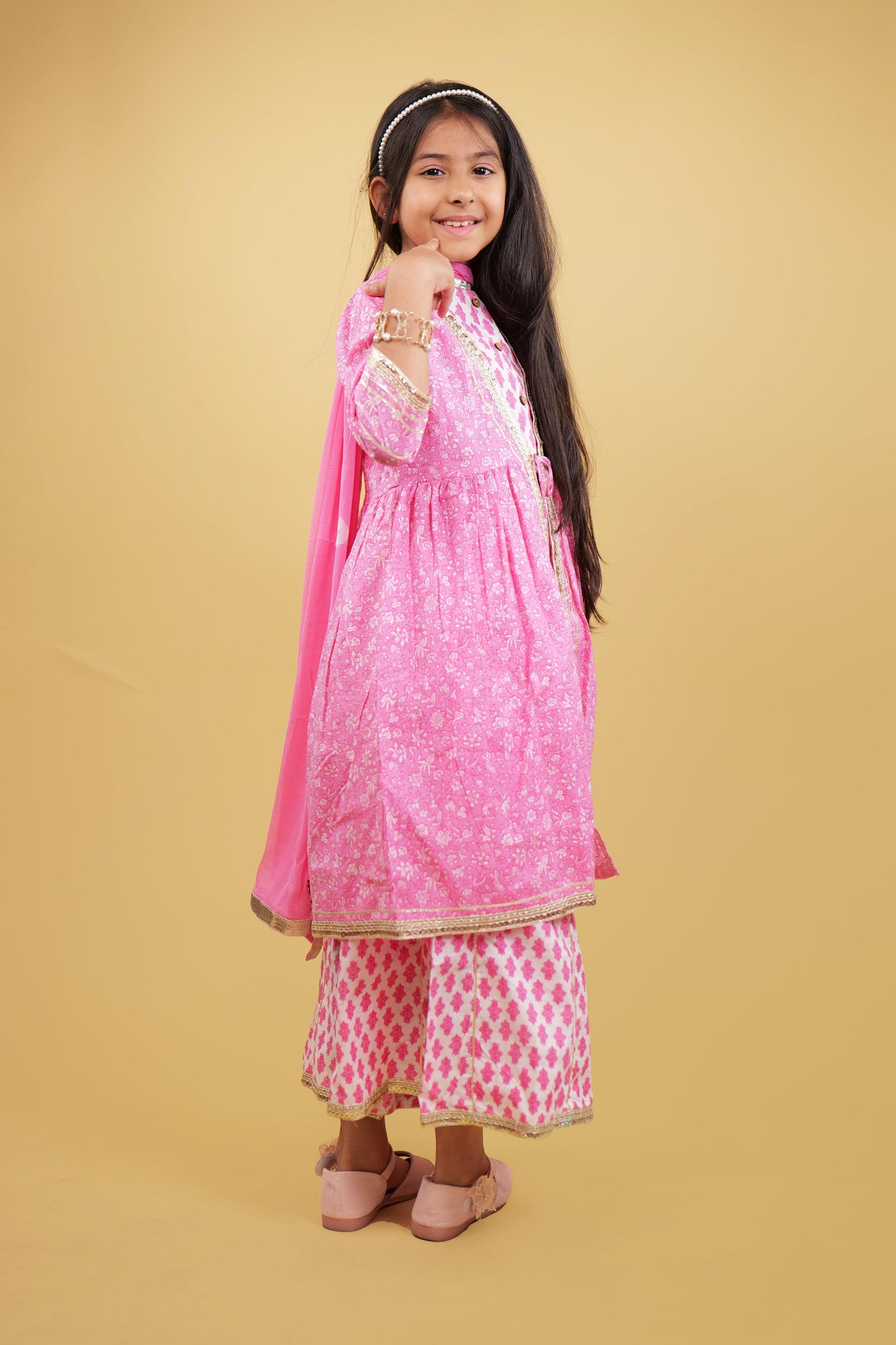 Printed Pink Girls Sharara Set