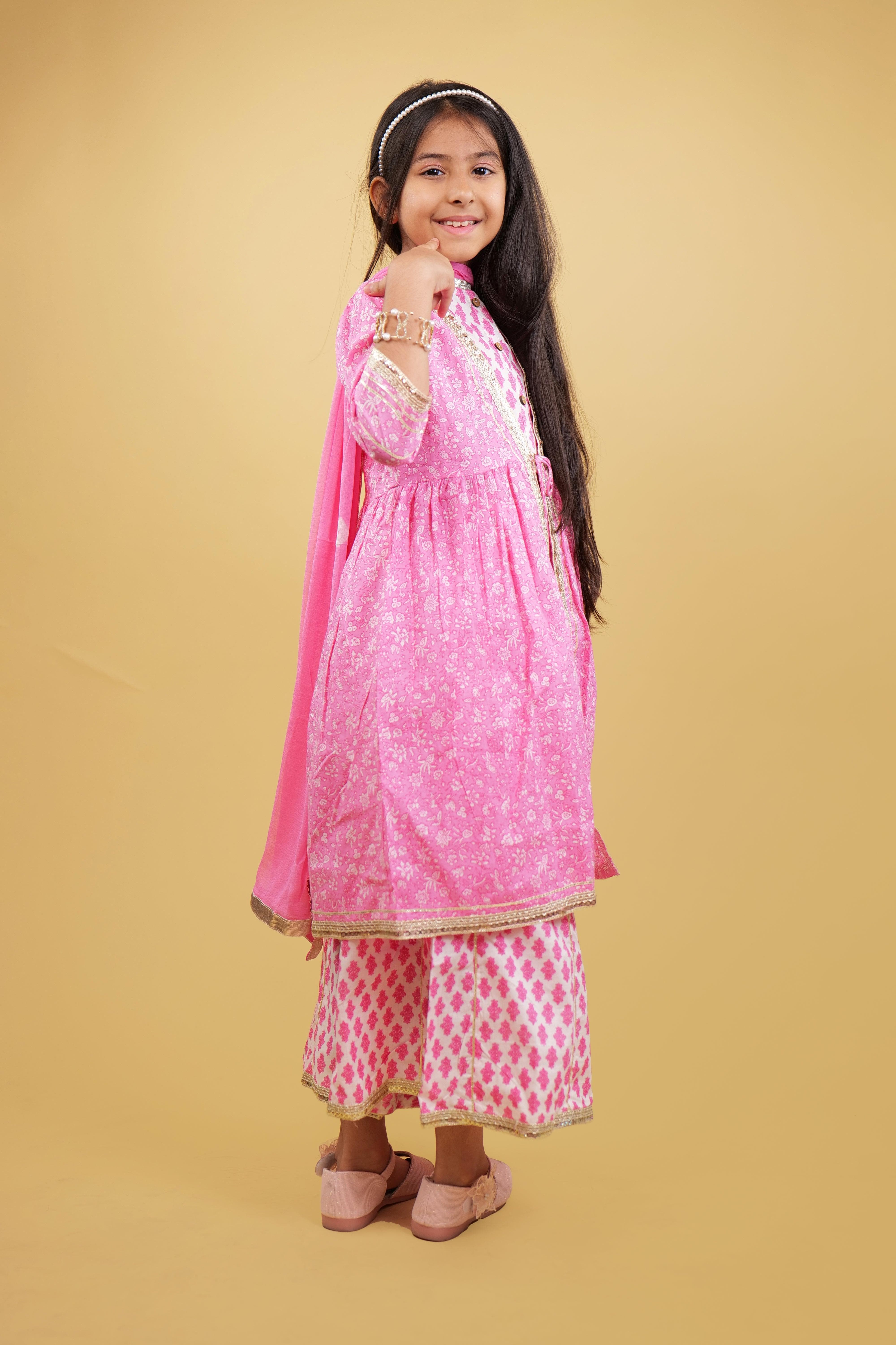 Printed Pink Girls Sharara Set
