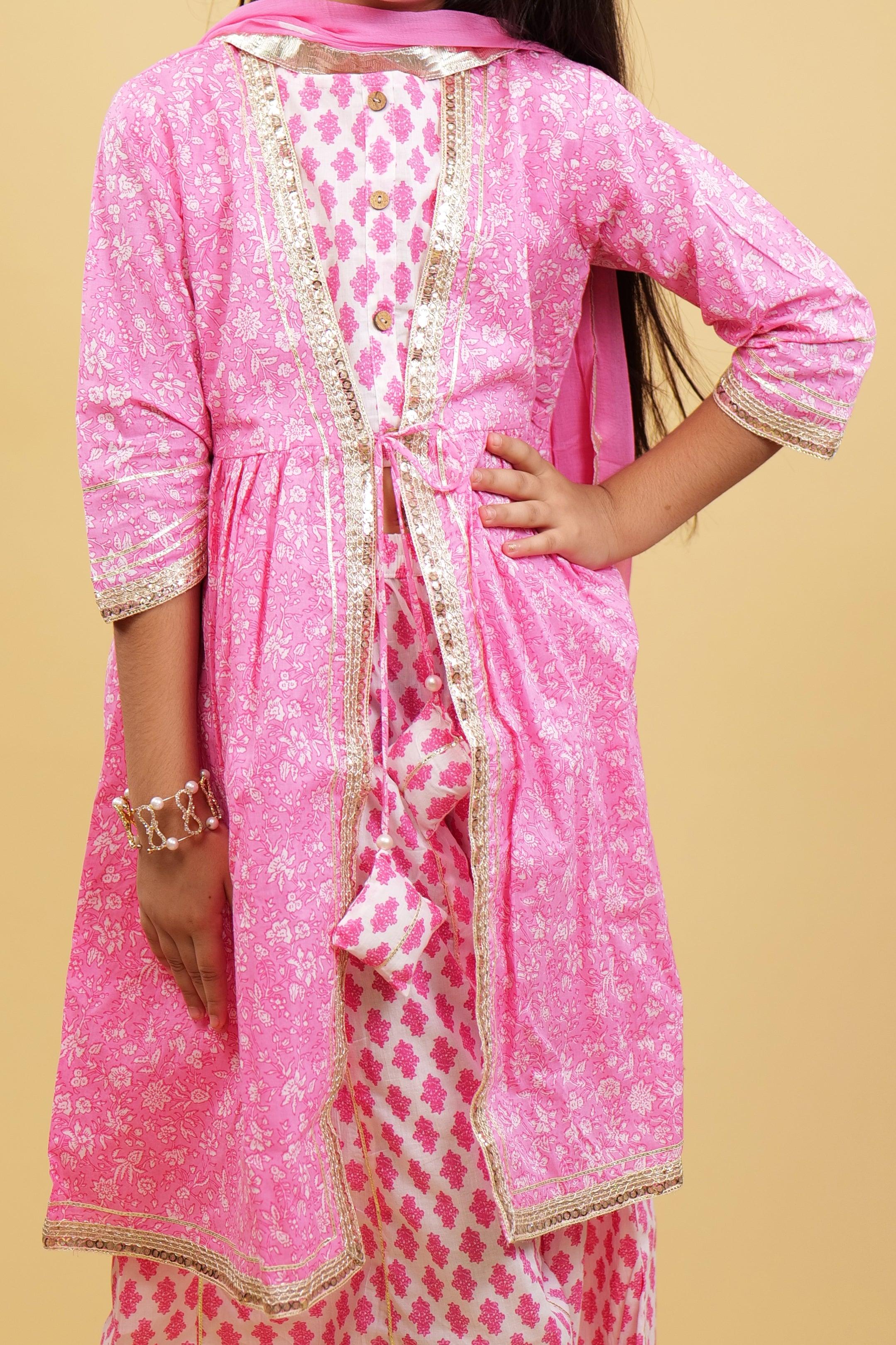 Printed Pink Girls Sharara Set