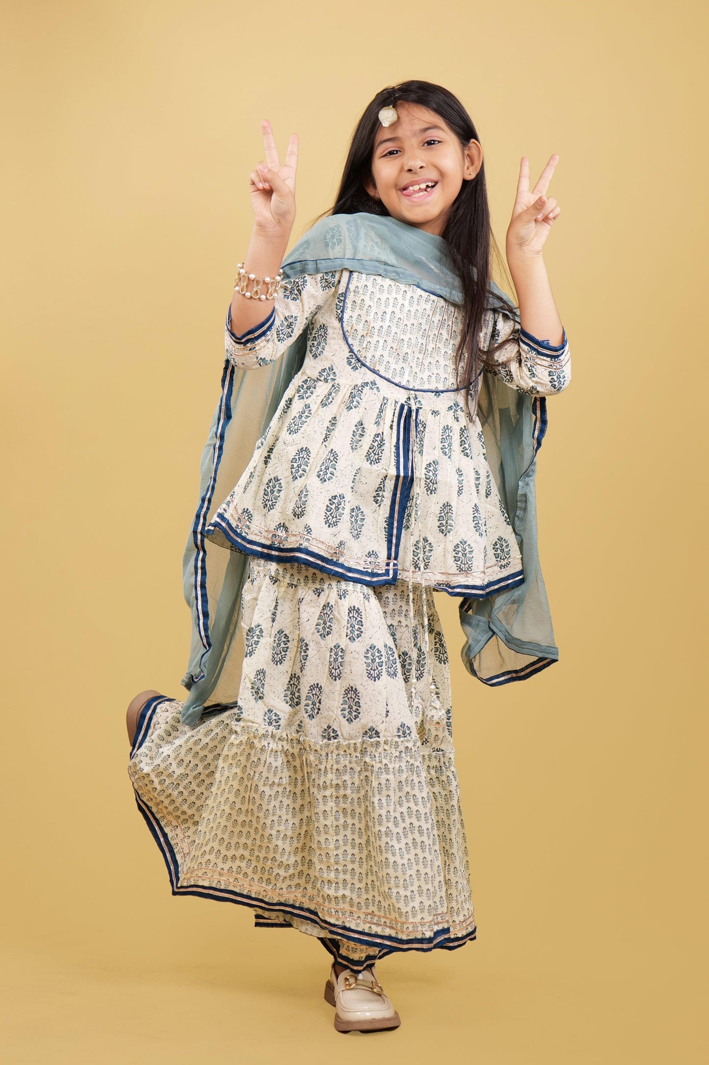 Printed Grey Girls Sharara Set