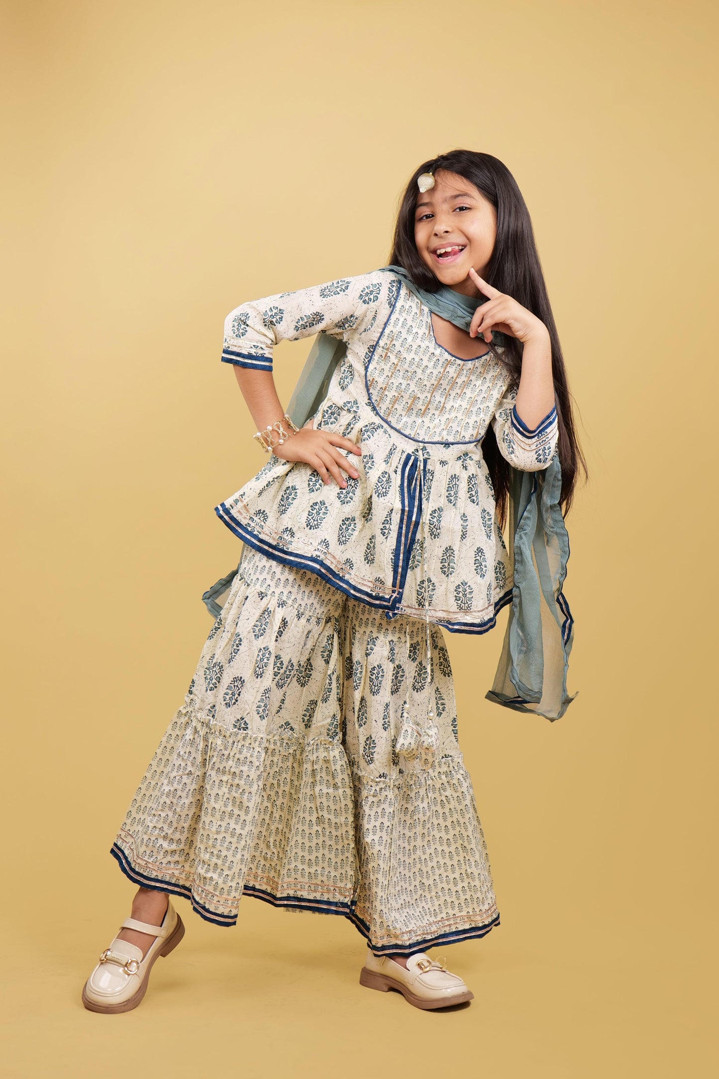 Printed Grey Girls Sharara Set