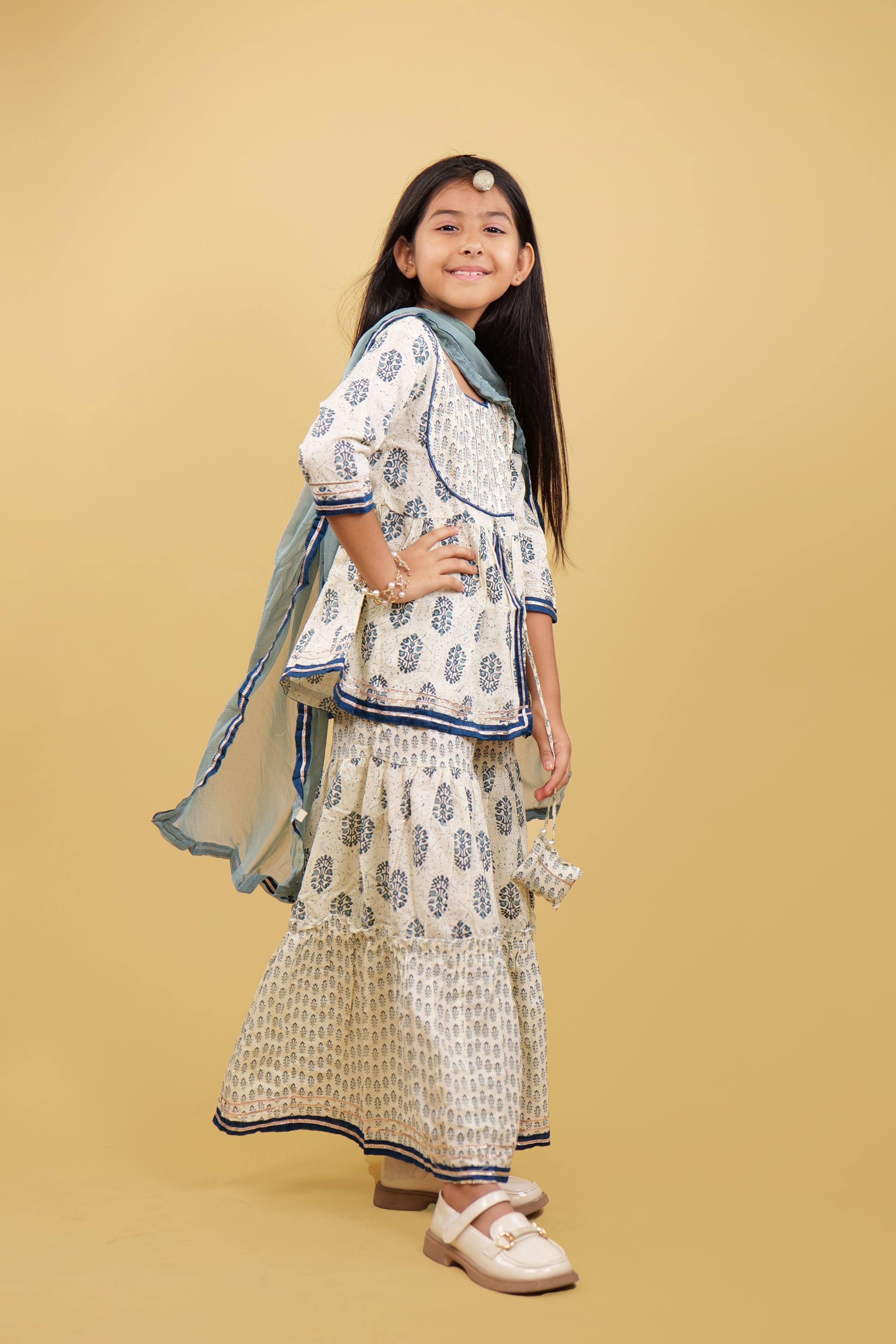 Printed Grey Girls Sharara Set