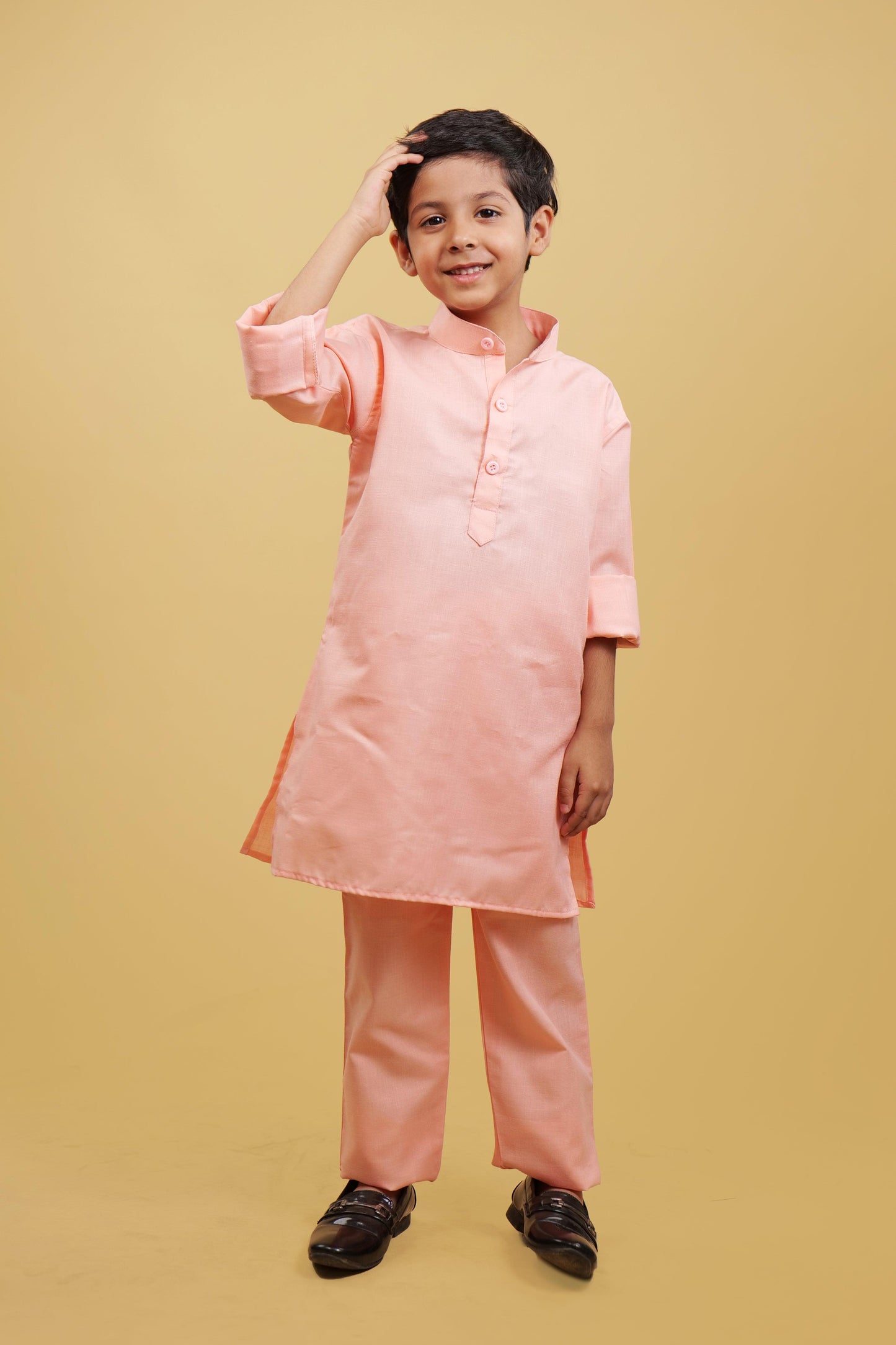 Embroidered Peach Boy's Kurta Pyjama
