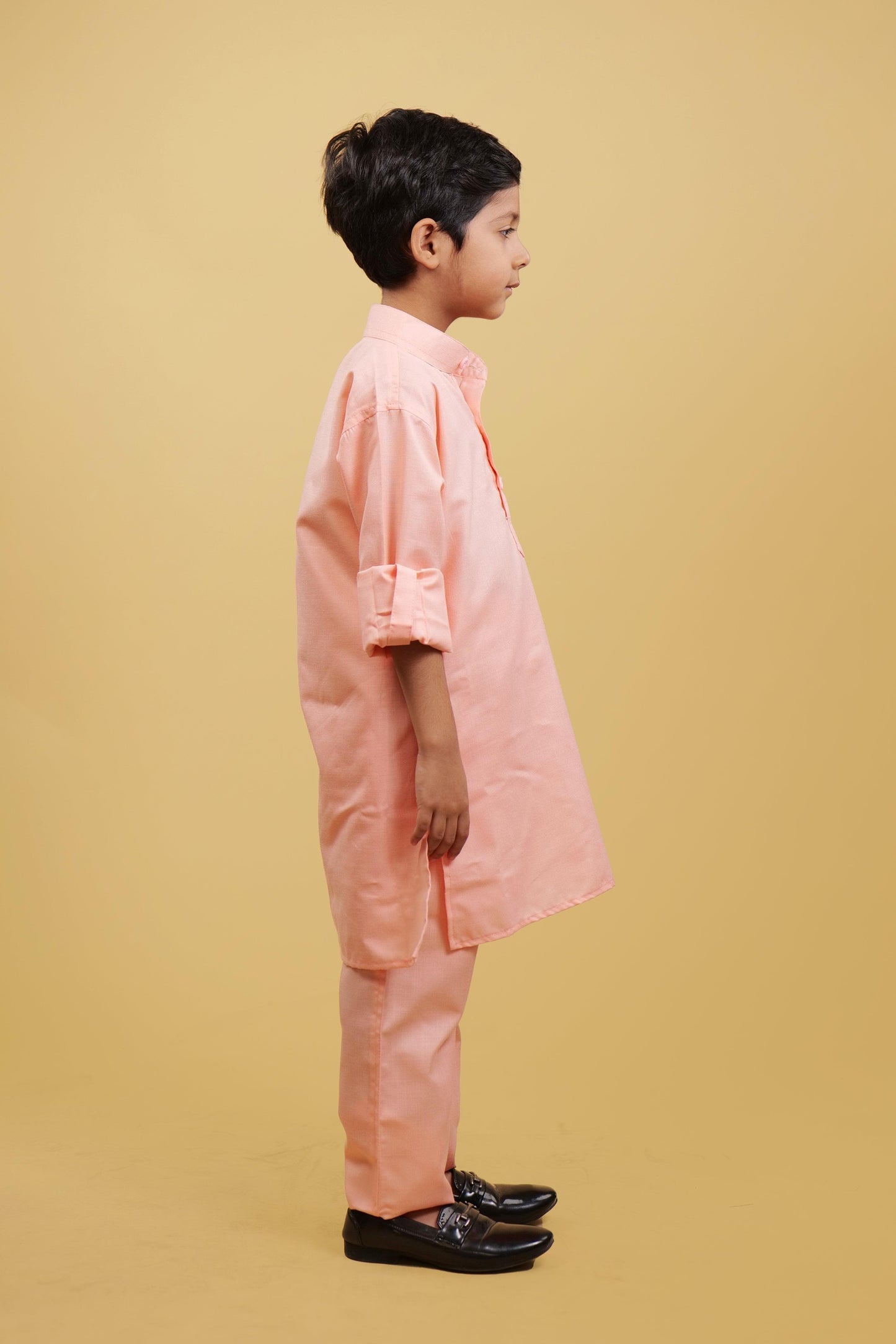 Embroidered Peach Boy's Kurta Pyjama