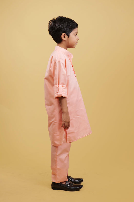 Embroidered Peach Boy's Kurta Pyjama