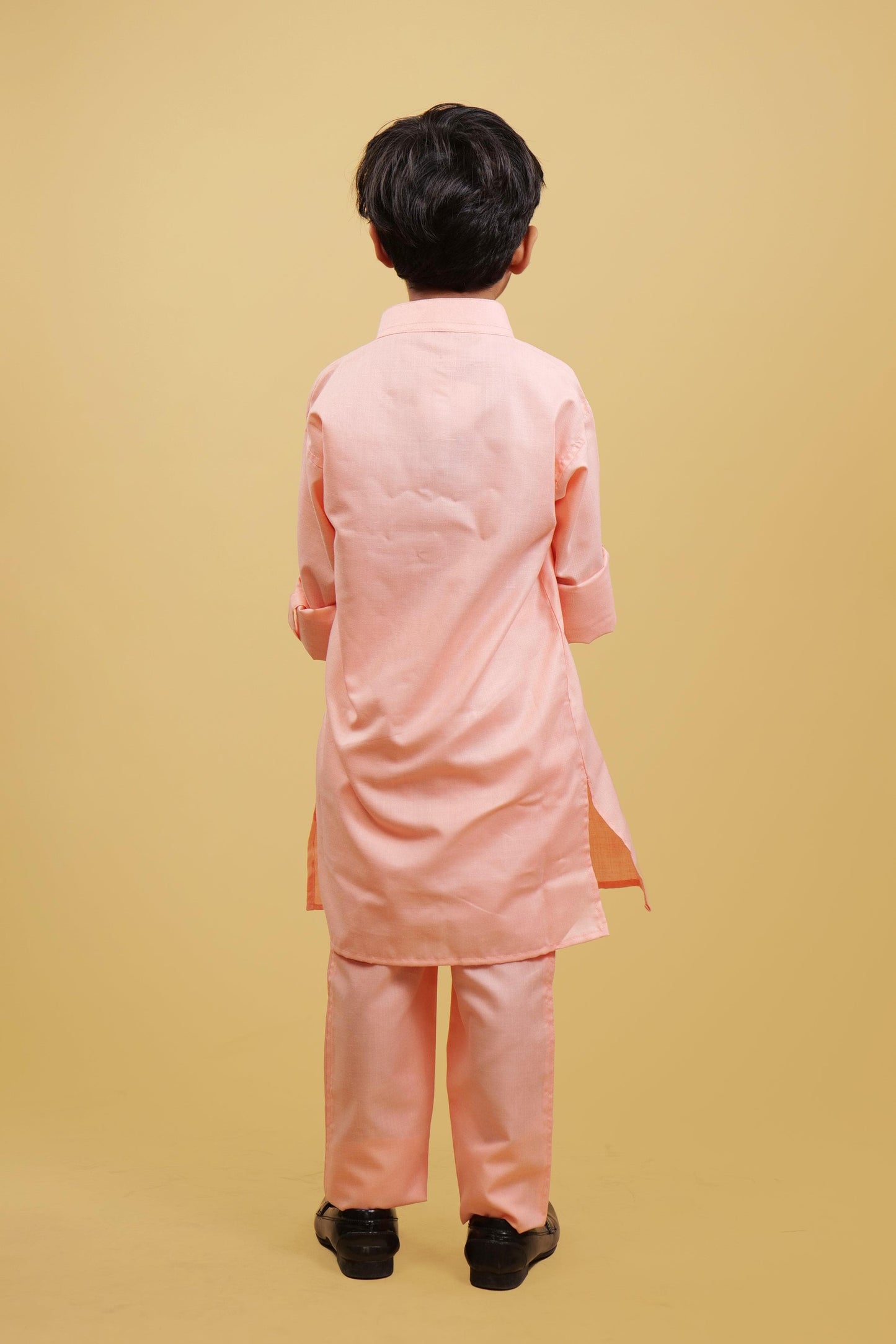Embroidered Peach Boy's Kurta Pyjama