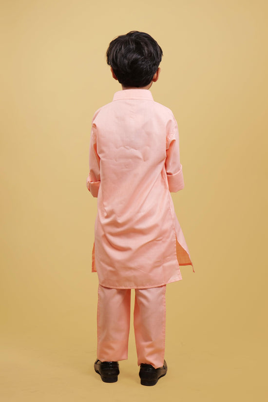 Embroidered Peach Boy's Kurta Pyjama