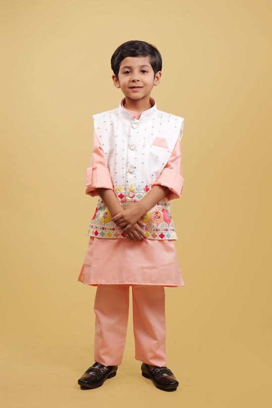 Embroidered Peach Boy's Kurta Pyjama