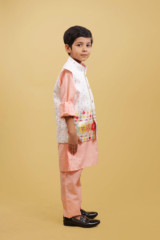 Embroidered Peach Boy's Kurta Pyjama