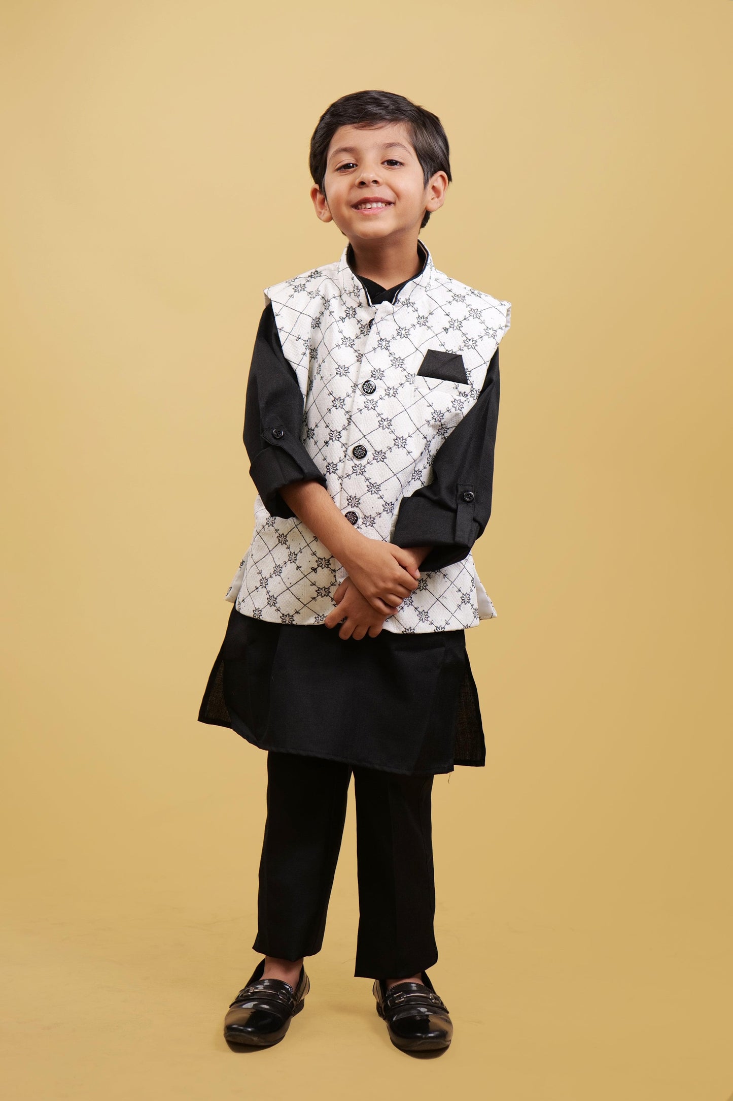 Black Kurta Pyjama For Boys | White Coty