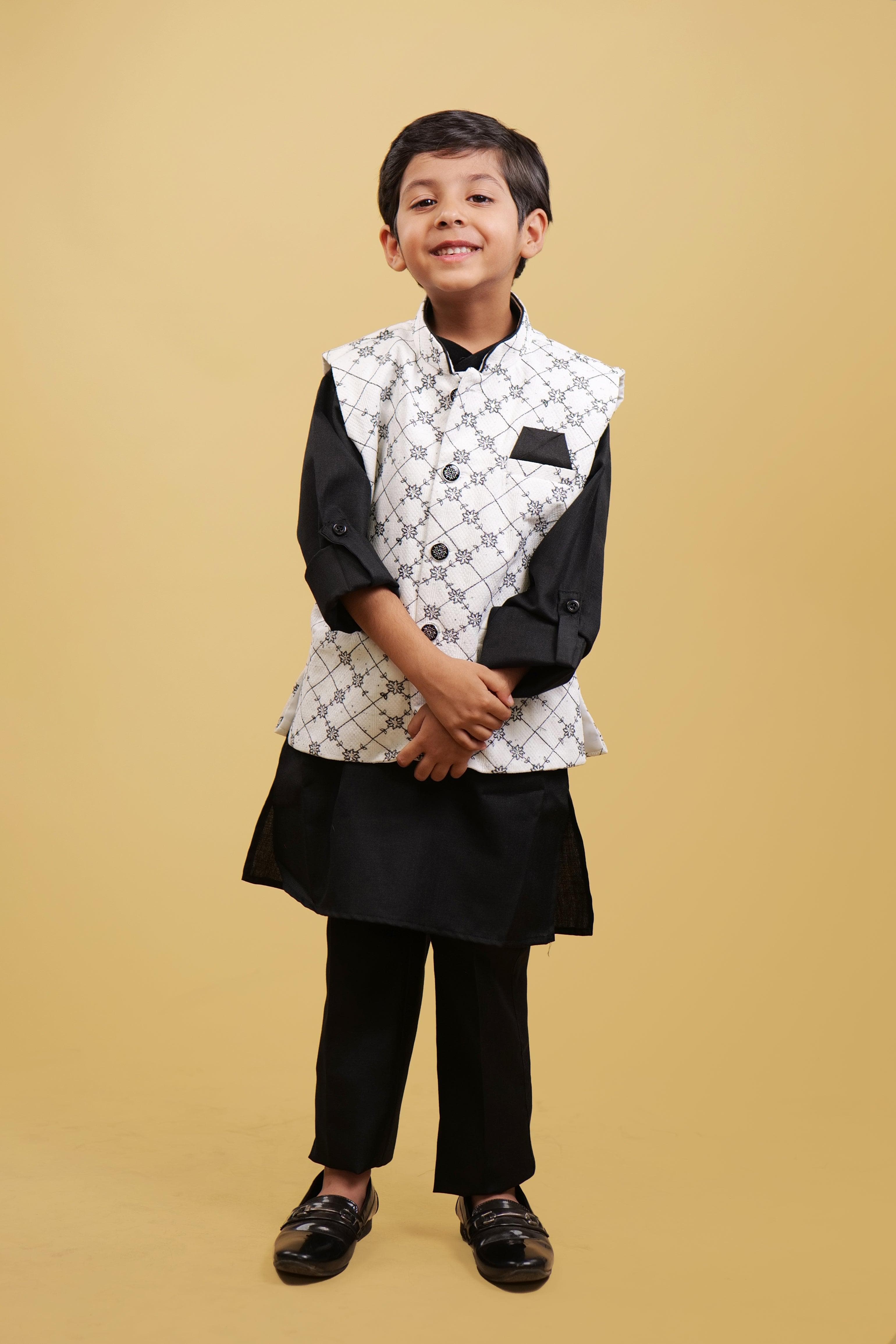 Black Kurta Pyjama For Boys | White Coty