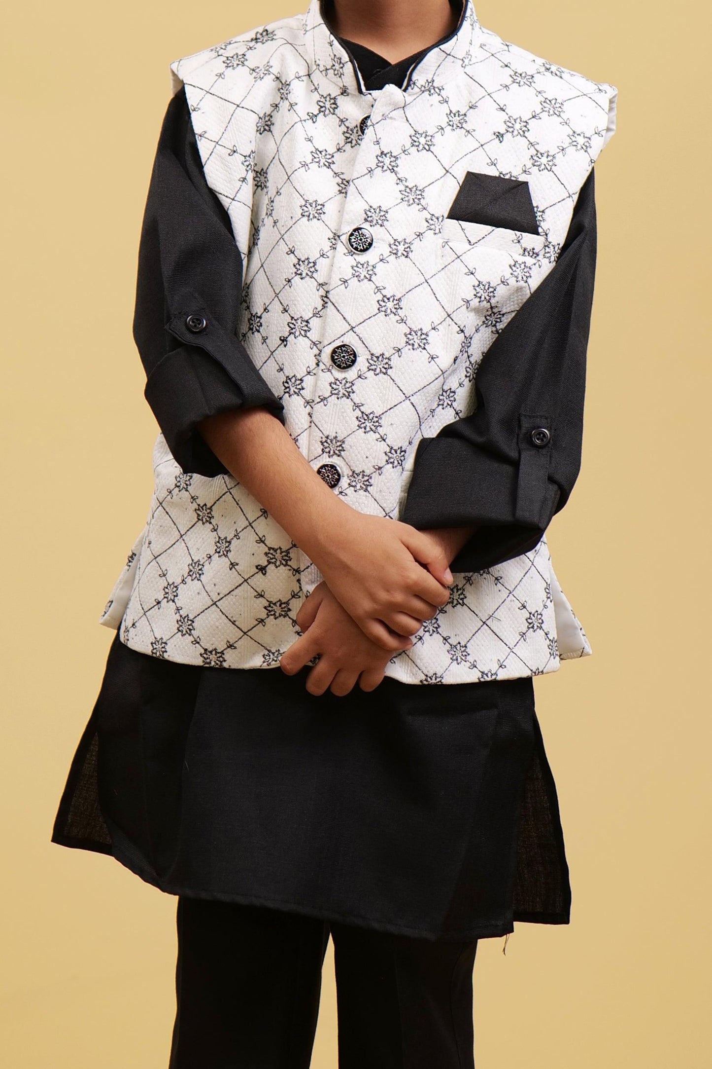 Black Kurta Pyjama For Boys | White Coty
