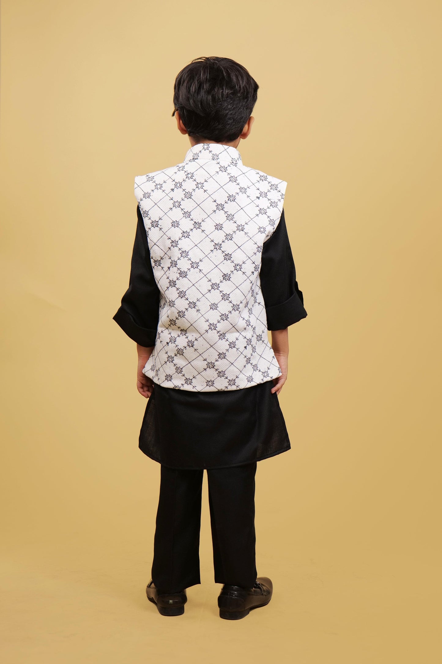 Black Kurta Pyjama For Boys | White Coty