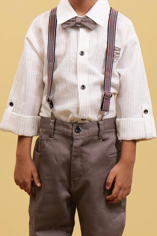 Clothing Sets For Boys: White Lining Shirt With Brown Pants