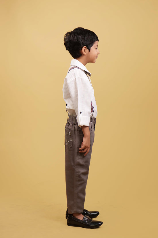 Clothing Sets For Boys: White Lining Shirt With Brown Pants