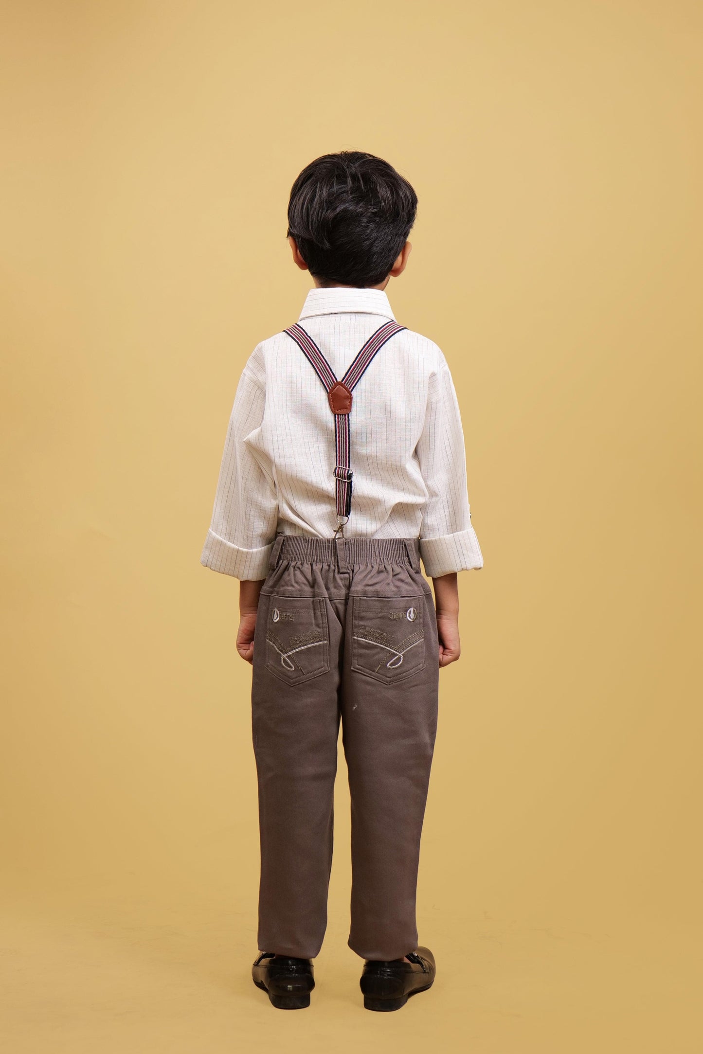 Clothing Sets For Boys: White Lining Shirt With Brown Pants