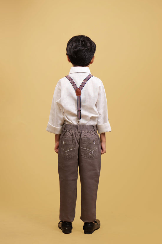 Clothing Sets For Boys: White Lining Shirt With Brown Pants