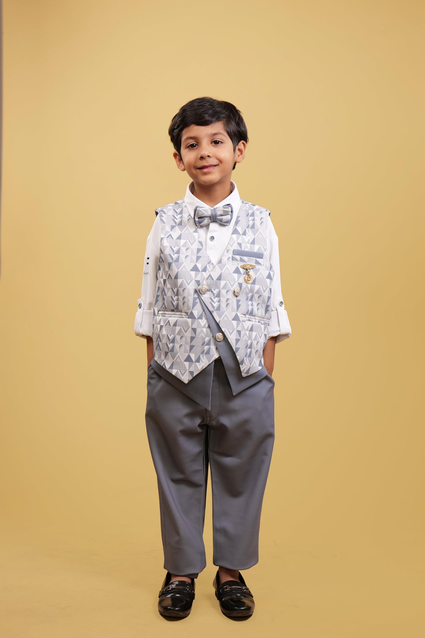 Printed Grey WaistCoat For Boys