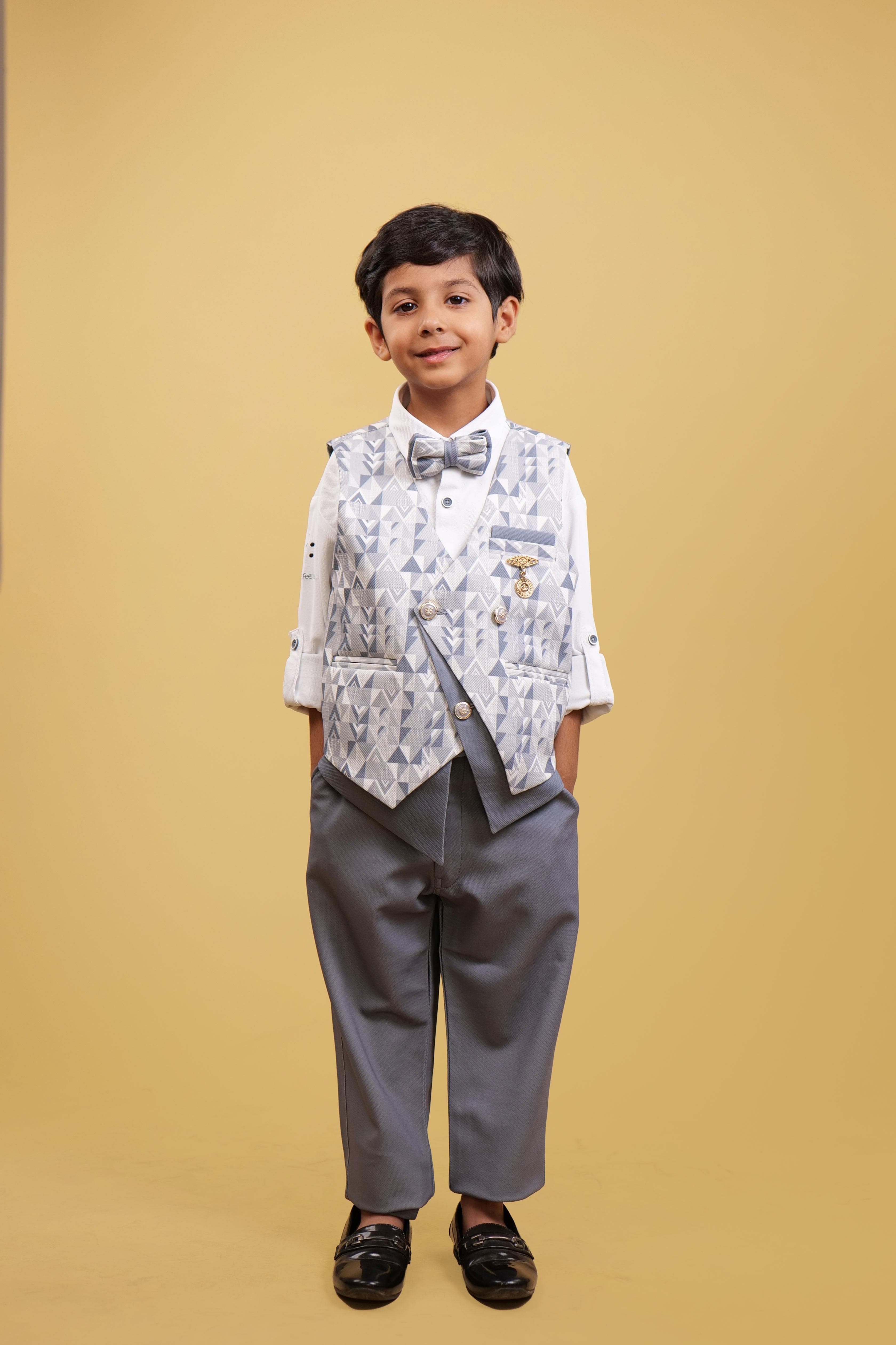 Printed Grey WaistCoat For Boys