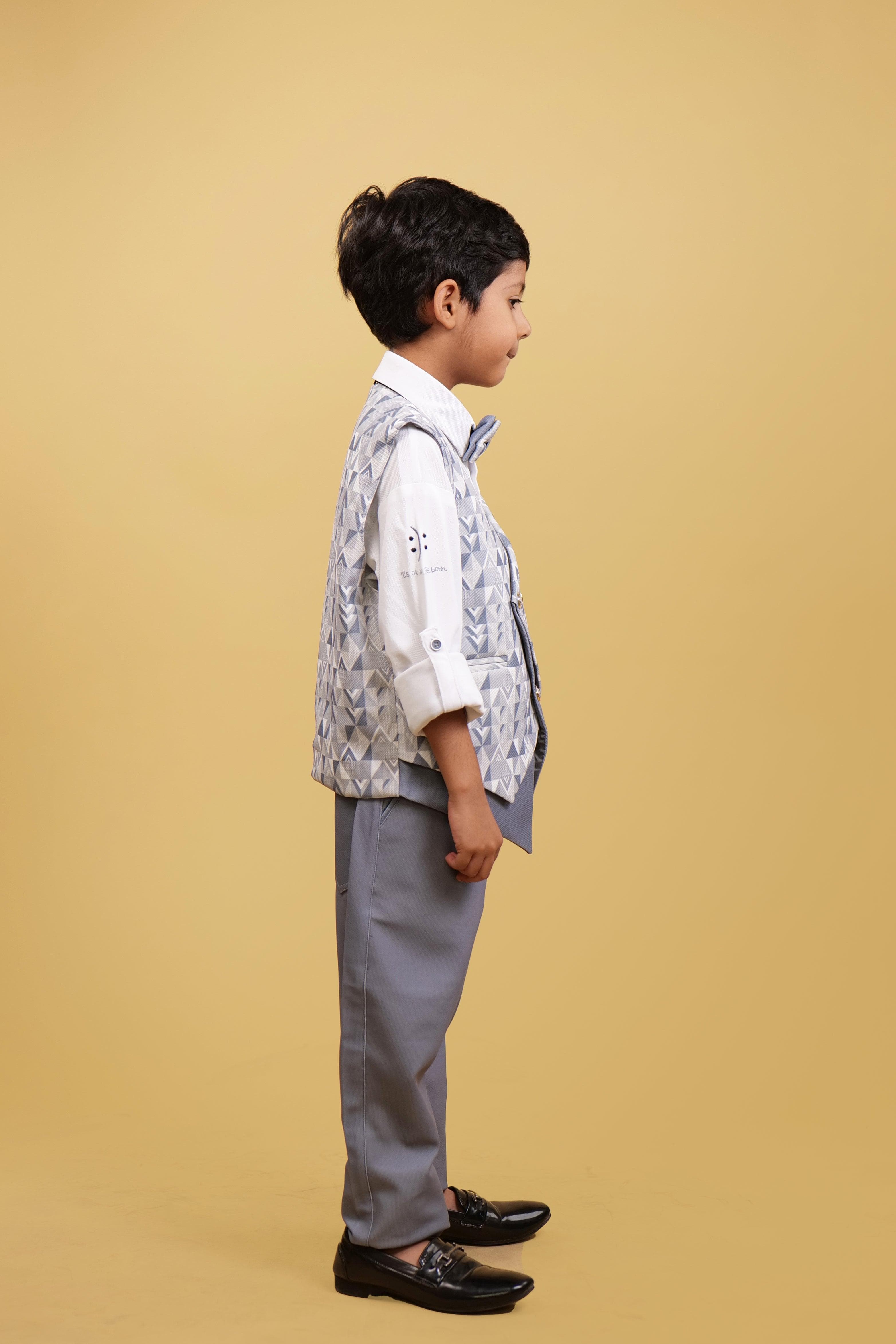 Printed Grey WaistCoat For Boys