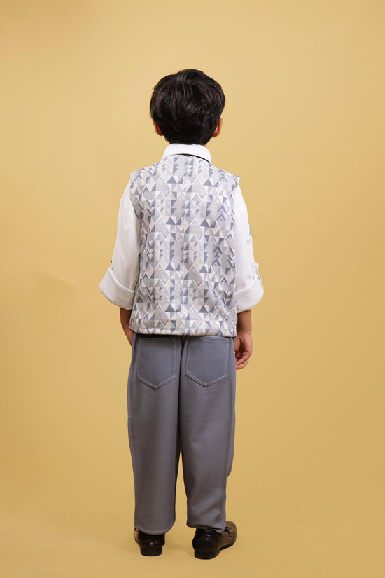 Printed Grey WaistCoat For Boys