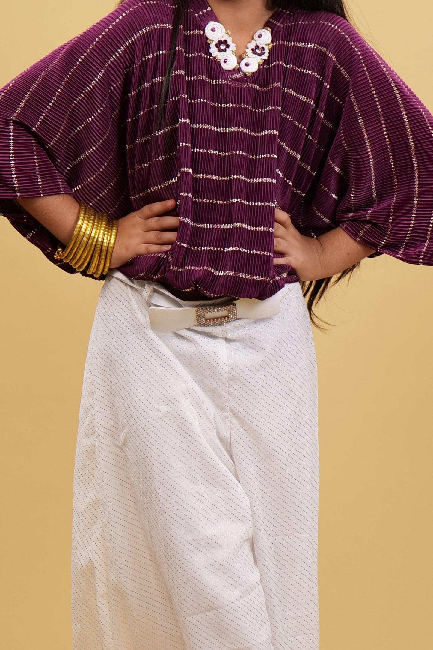 Stylish Wine Kaftan Top & Plazzo Set