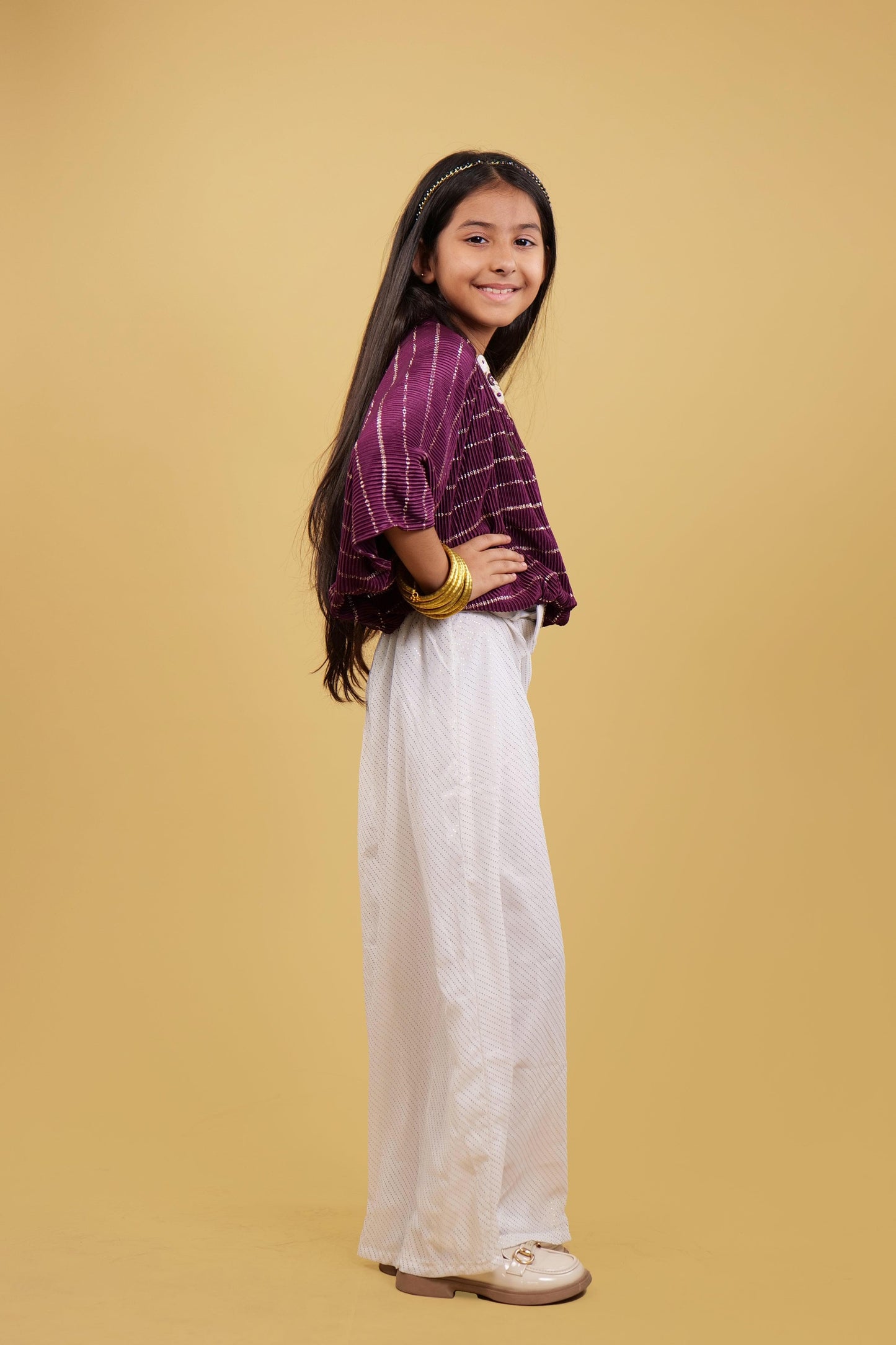 Stylish Wine Kaftan Top & Plazzo Set