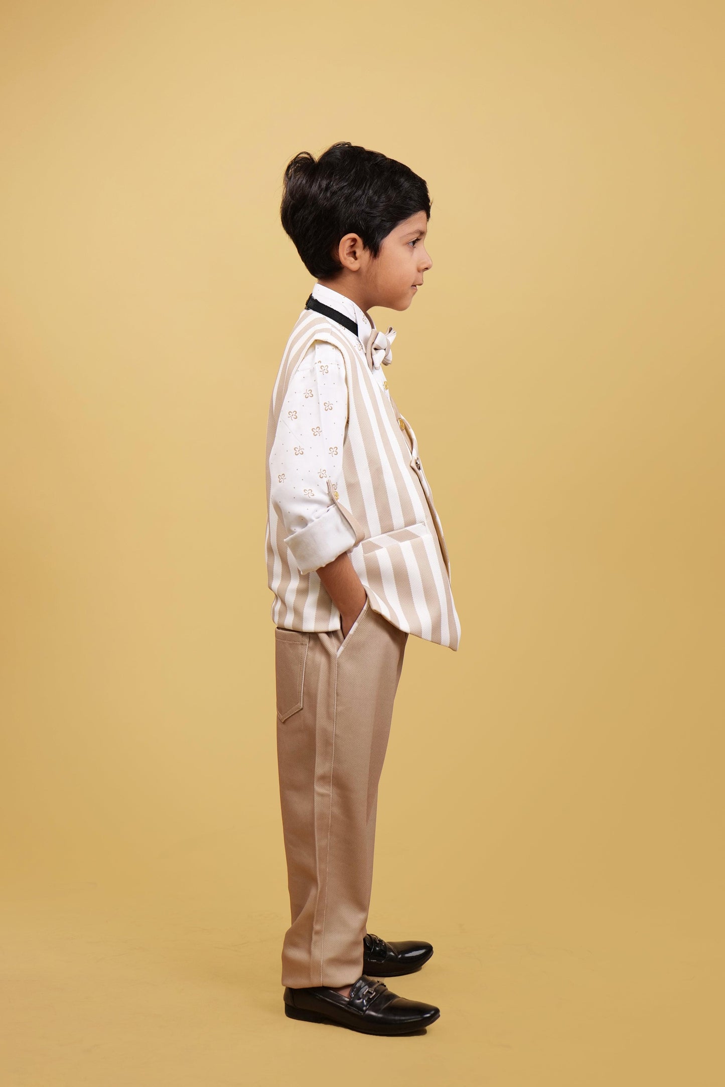 White Strips WaistCoat Set For Boys