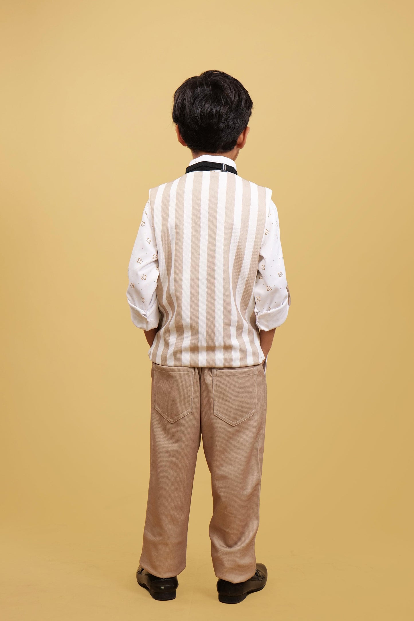 White Strips WaistCoat Set For Boys
