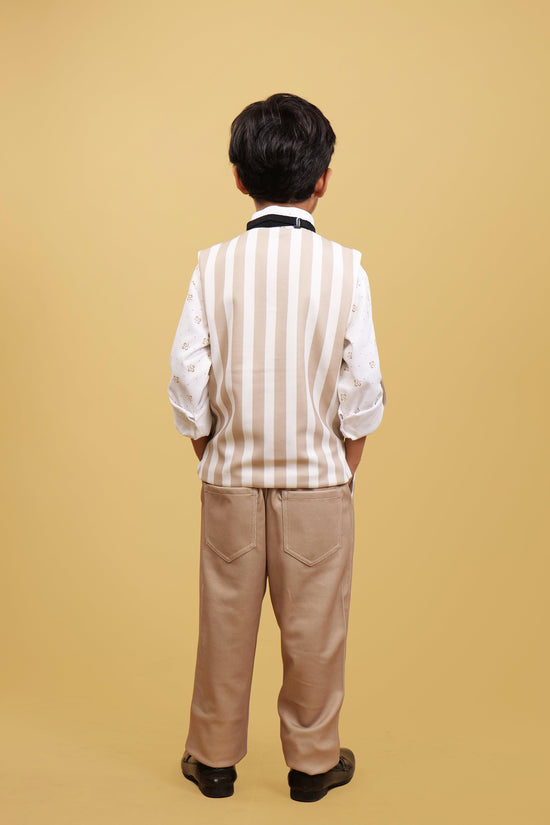 White Strips WaistCoat Set For Boys