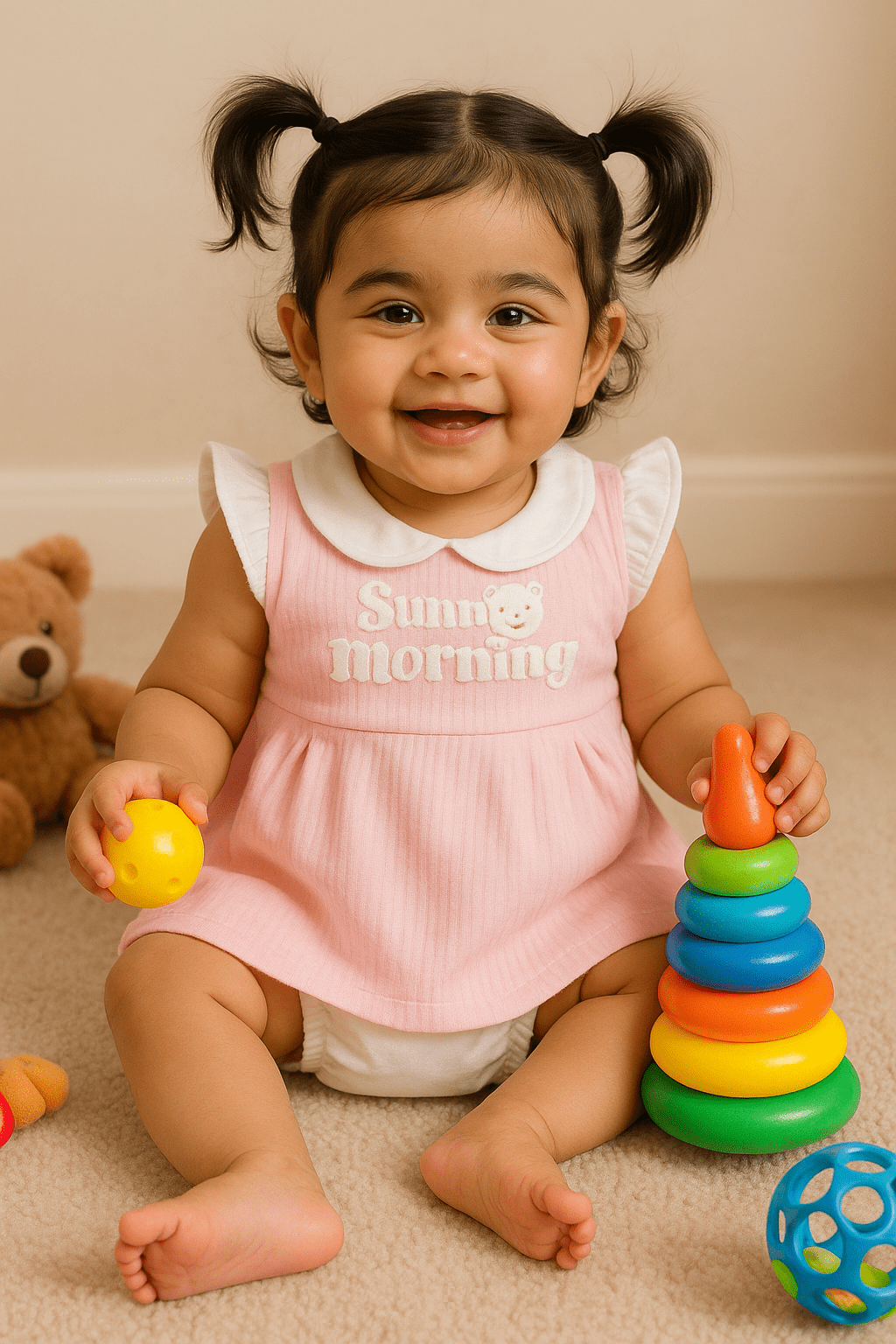 Pink Printed Frock For Girls