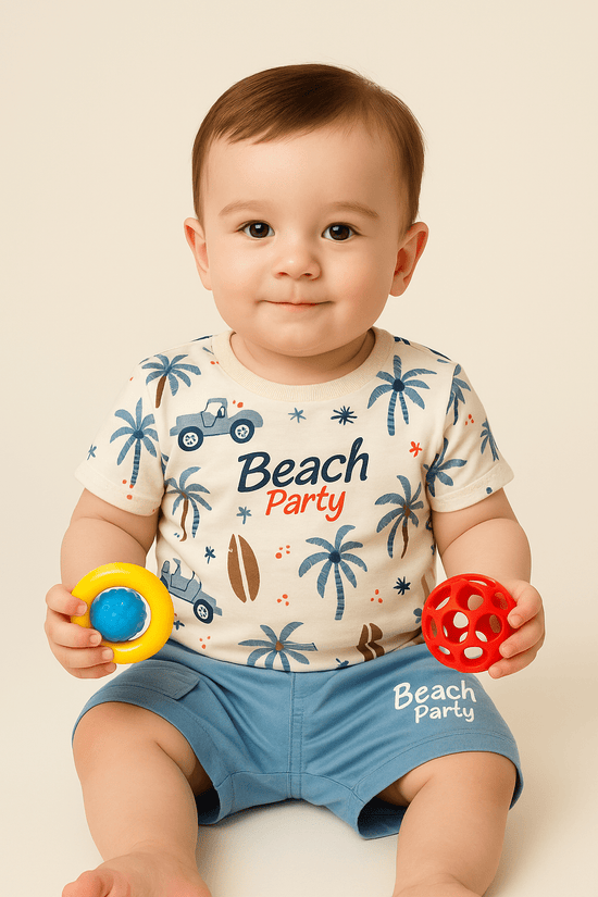 Printed Clothing Set for Boys With Solid Shorts