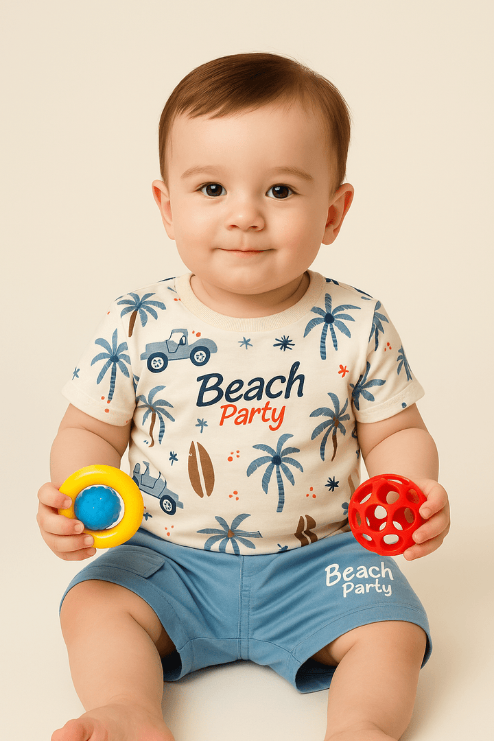 Printed Clothing Set for Boys With Solid Shorts
