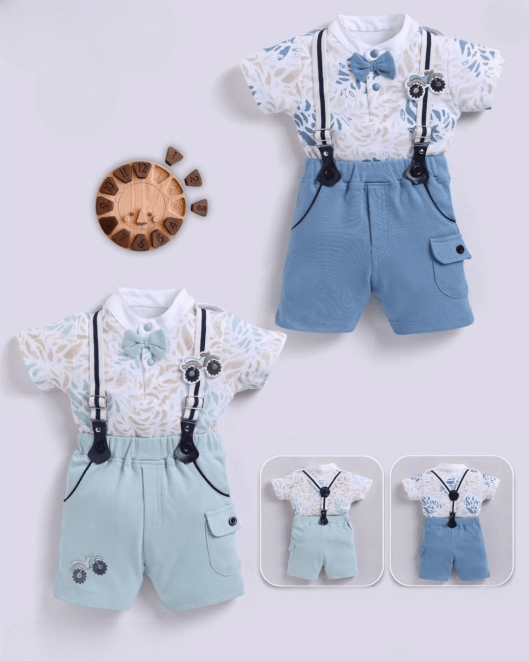 NewBorn Boy Suspender Clothing Sets | HalfSleeves Tshirt & Shorts Set | Pack of 2 | Pure Cotton