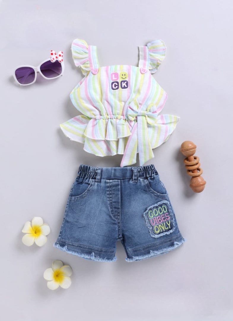 Clothing Sets For Girls | Sleeveless Top With Denim Shorts