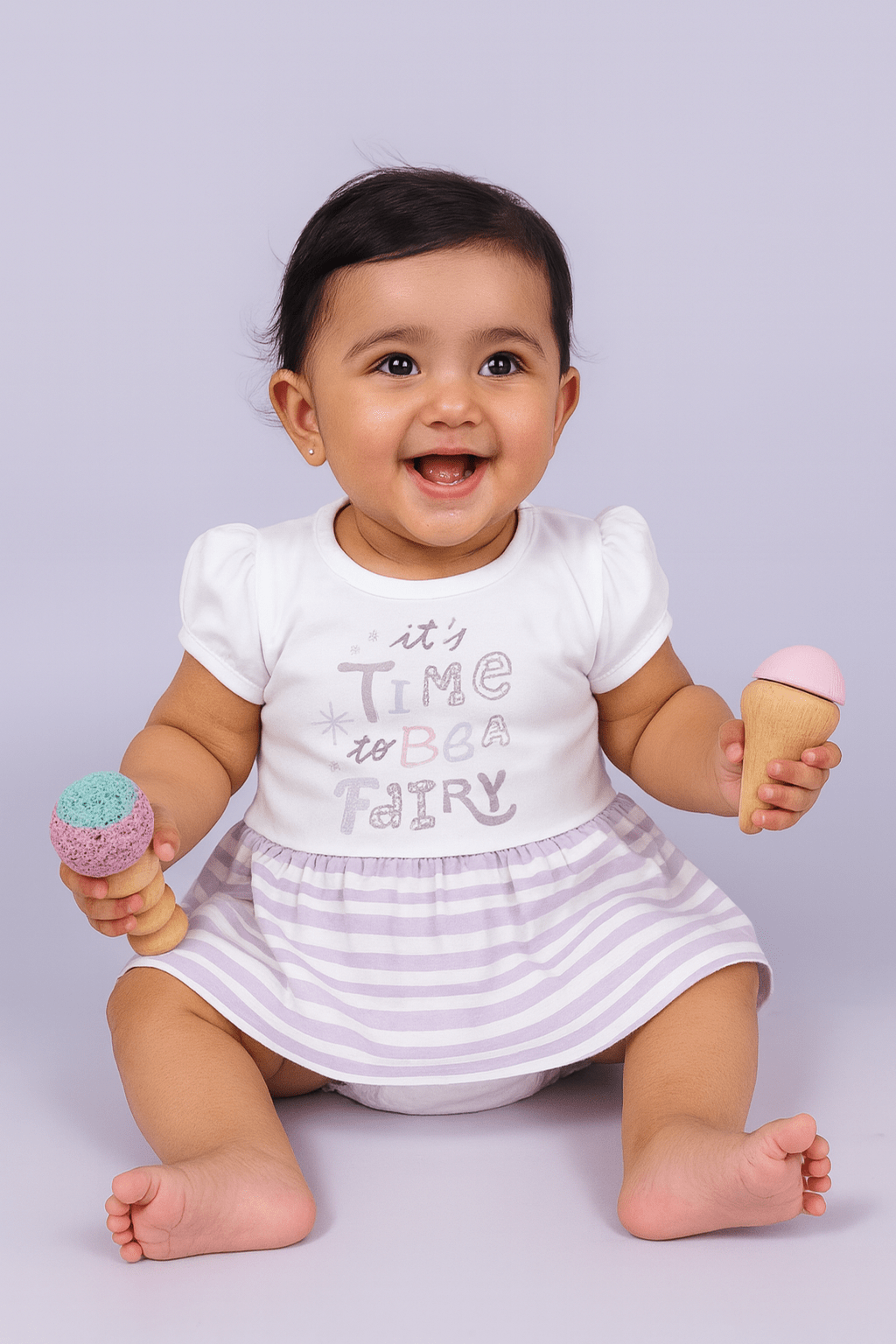 Striped White Frock For Girls