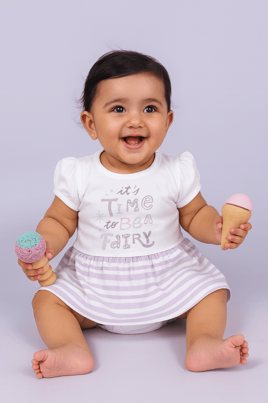 Striped White Frock For Girls