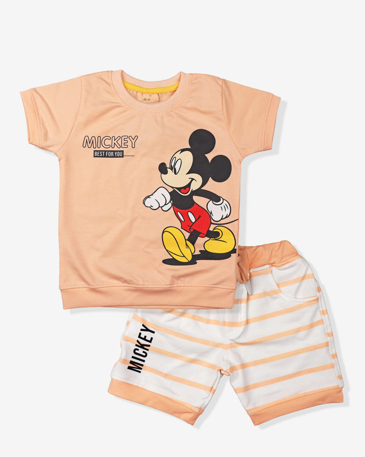 Peach Clothing Set For Boys | Soft & Comfy With Stripped Shorts