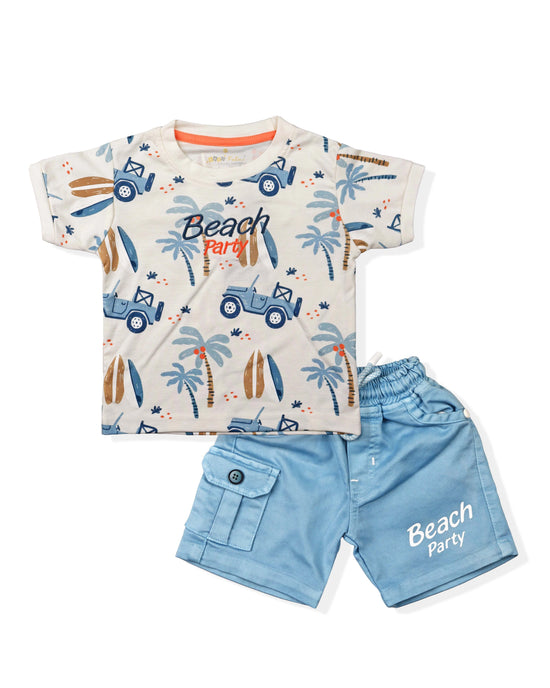 Printed Clothing Set for Boys With Solid Shorts