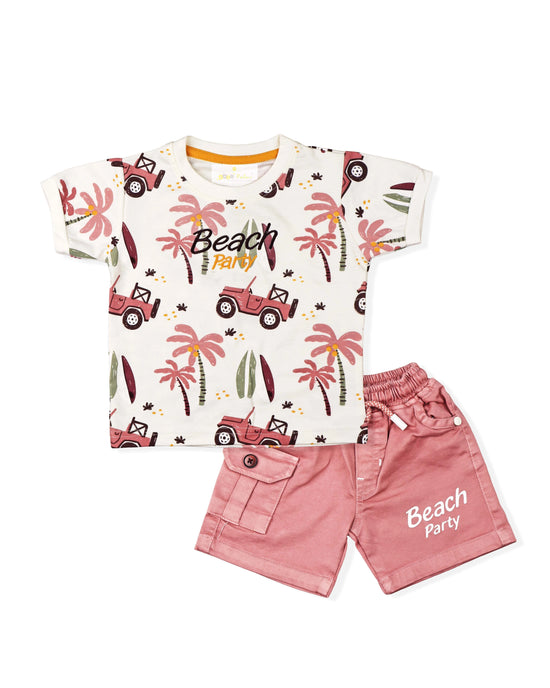 Printed Clothing Set for Boys With Solid Shorts