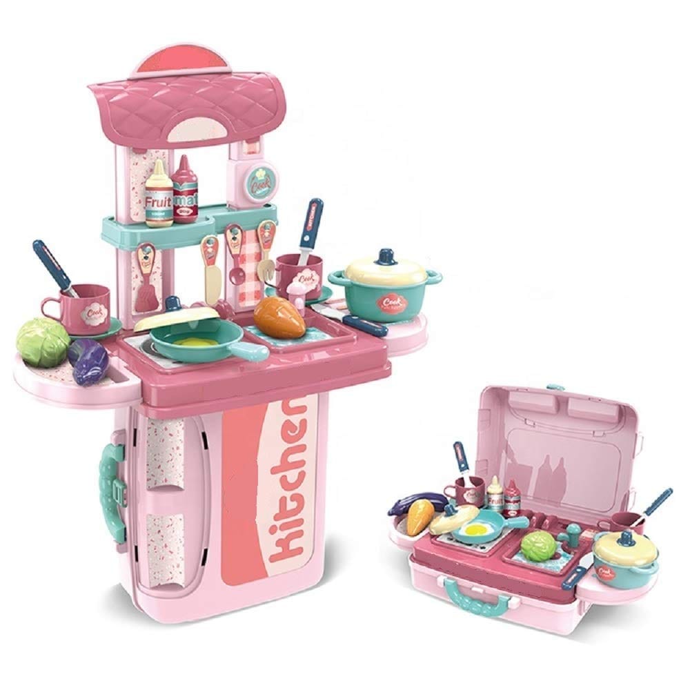 3 in 1 Portable Pretend Food Party Role Cooking Kitchen Play Set Toy For Kids