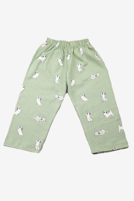 Night Suit For Baby Girls | Cat Print | Green