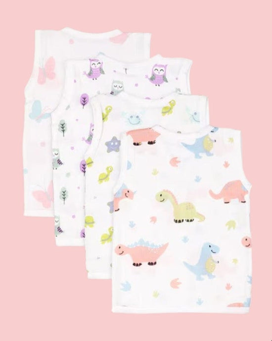 Sleveless Muslin Jhablas For NewBorn Babies | Unisex | Pack of 4 | White