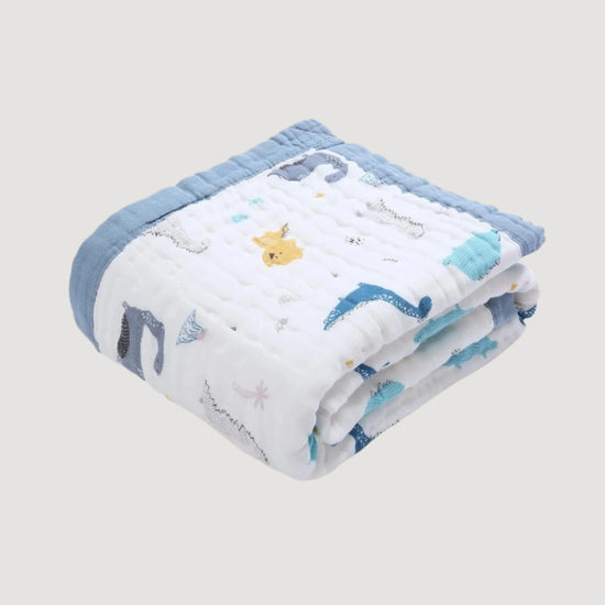 6 Layers Muslin Dohar For Newborn baby | 100% Cotton | Blue