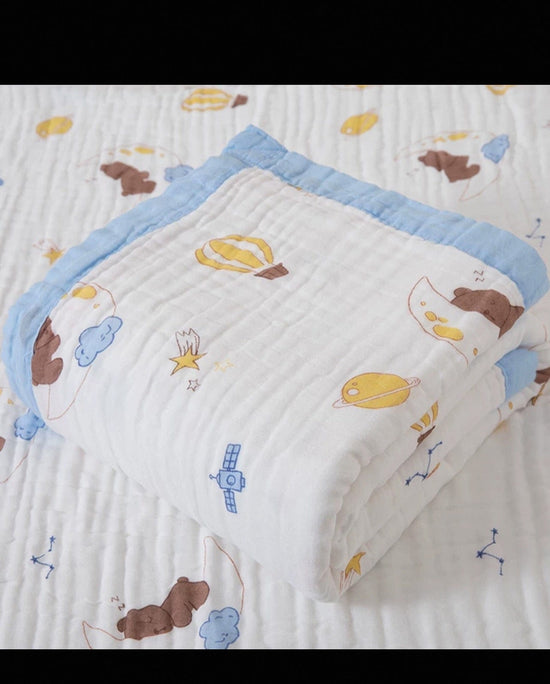 6 Layers Muslin Dohar For Newborn baby | 100% Cotton | Blue