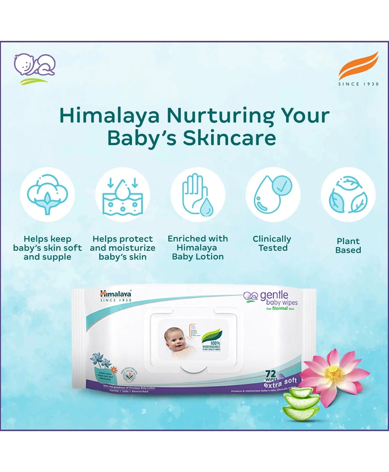 Himalaya Herbal Gentle Baby Wipes | 72 Pieces