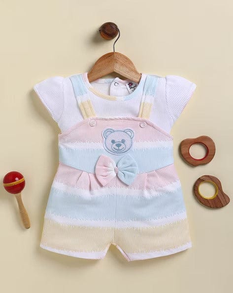 Multicolor Striped Girls Dungaree